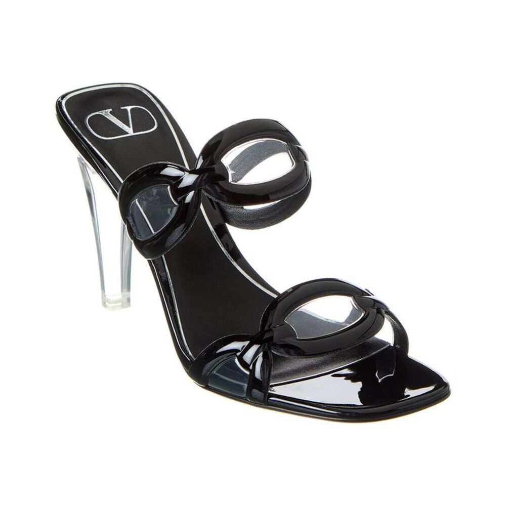 Valentino 100 Patent & Vinyl Sandal, Black